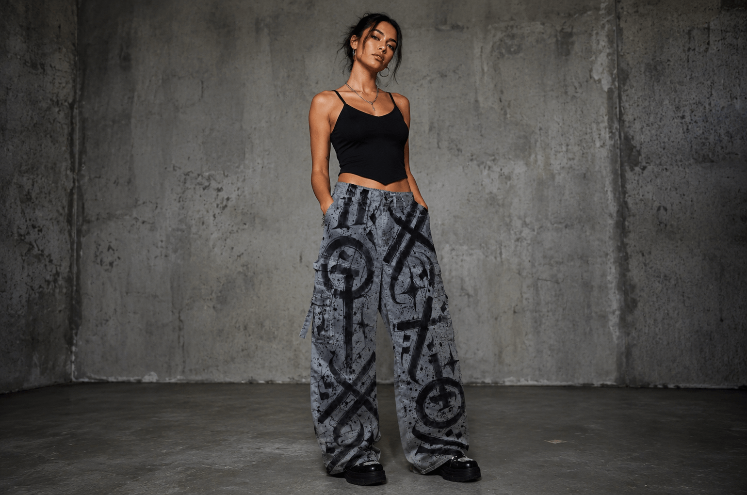 CALLIGRAFFITI PANTS (TICKET) SIZE 36 (S) Mid-WAIST